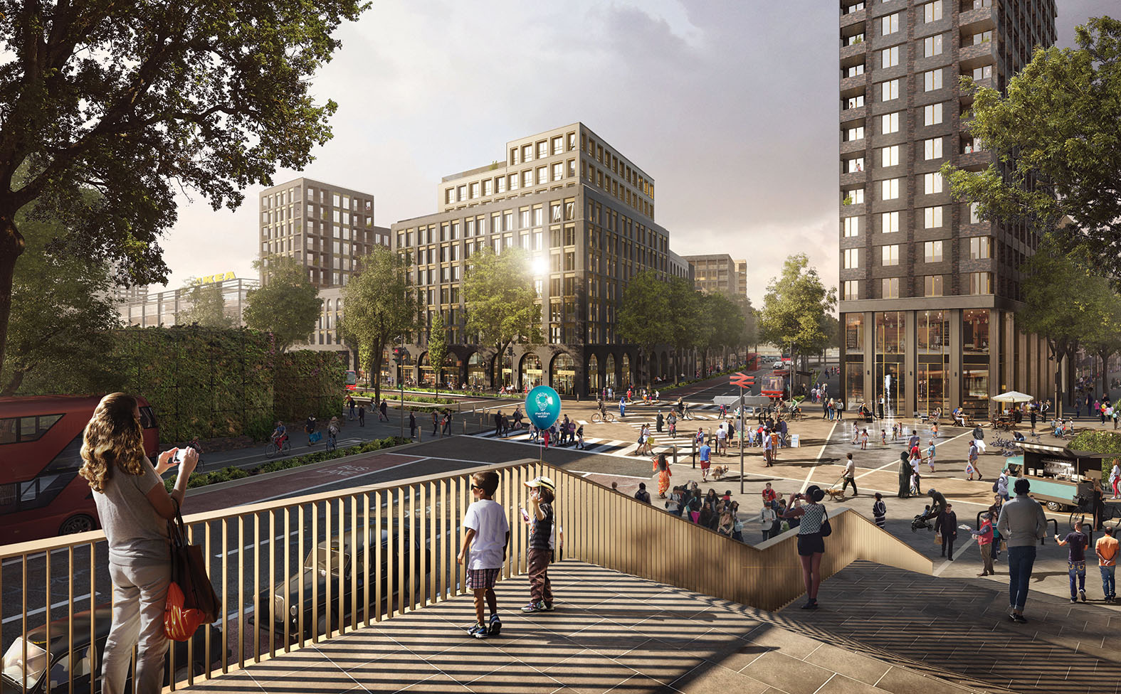 CGI of the area outside the new railway station at Meridian Water
