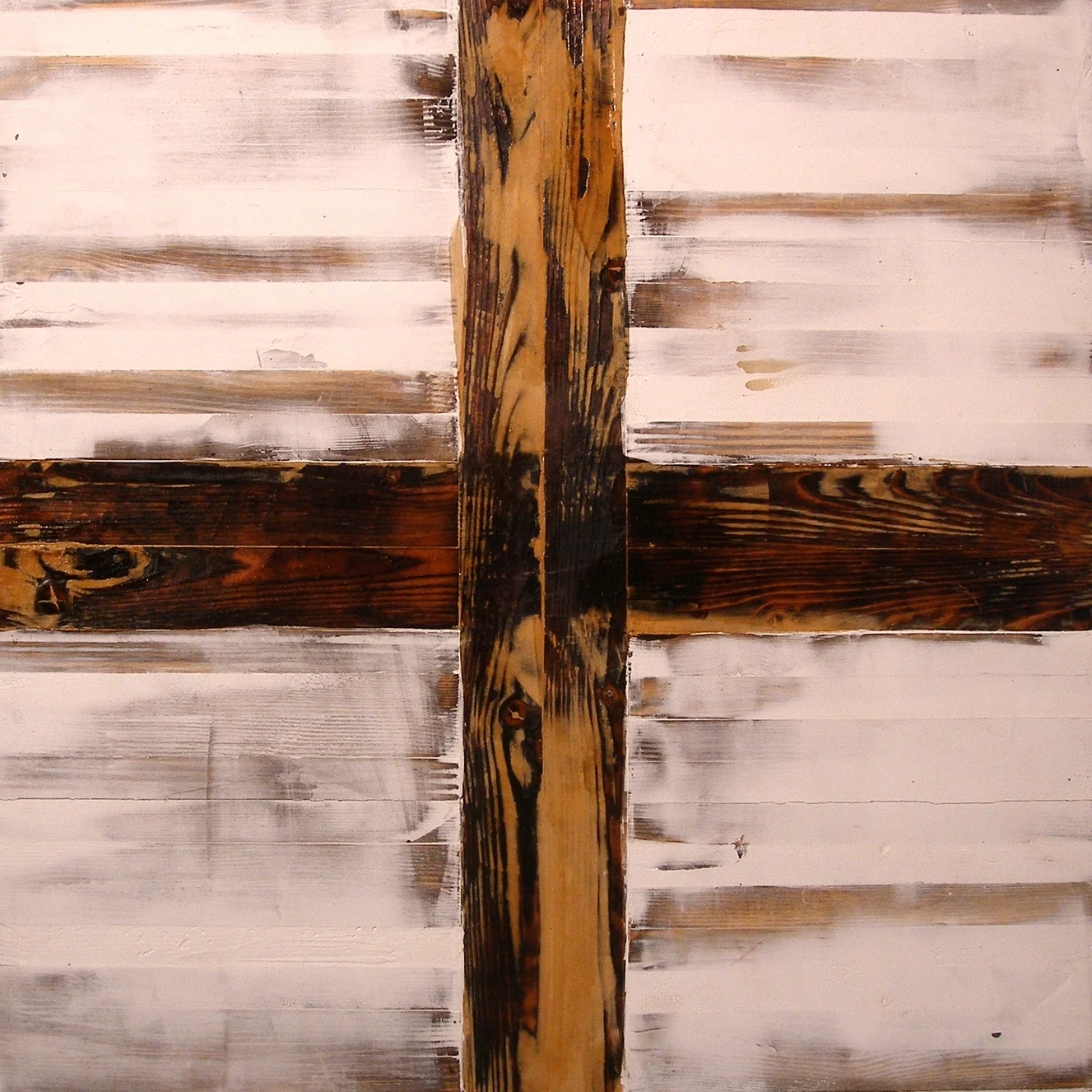   From “Cross” series, 20”X20”, Wood slats and plaster, 2004  