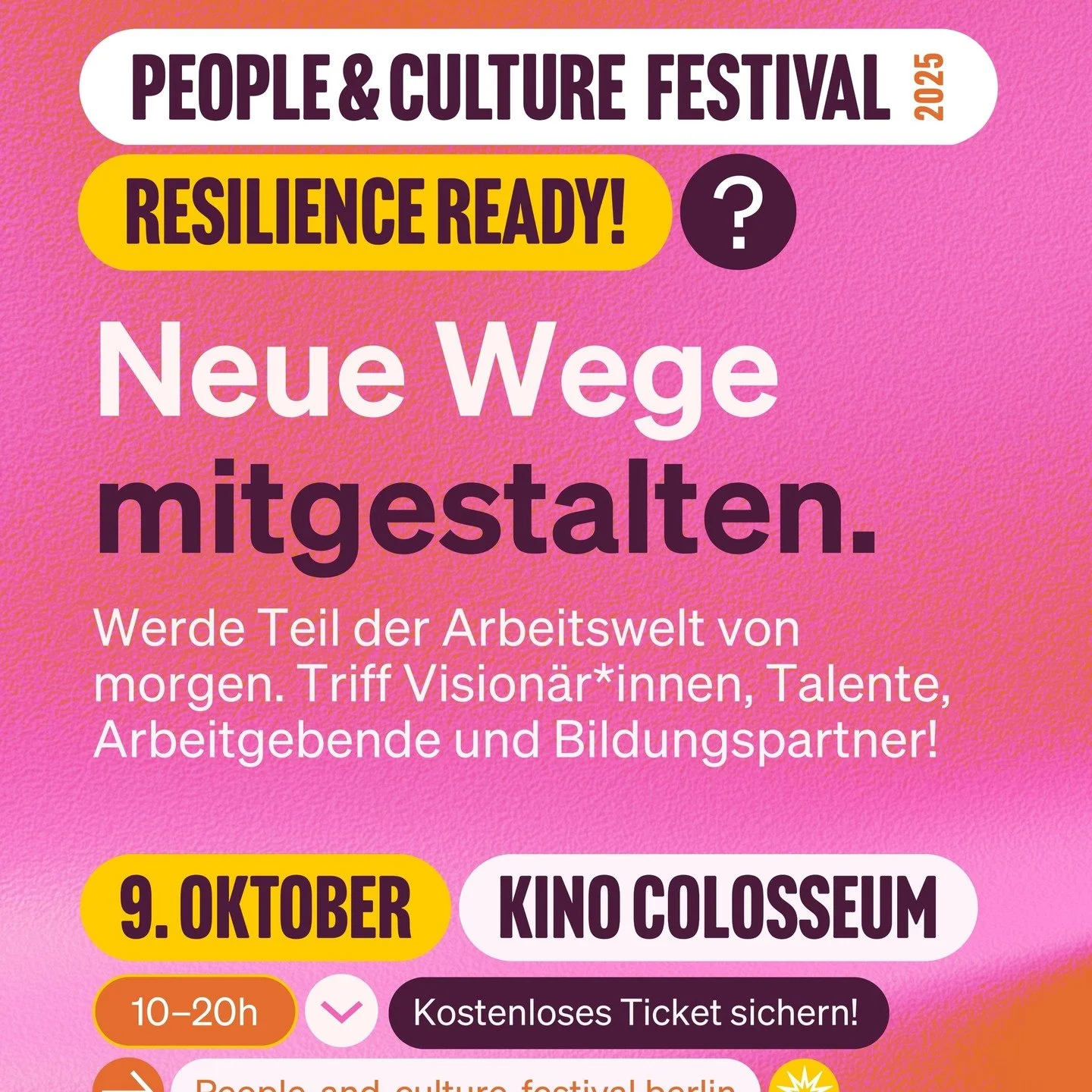 Meet us tomorrow at PEOPLE & CULTURE FESTIVAL!
It will take place for the fourth time on October 9! At Berlin's Colosseum cinema, hashtag#PCF25 will once again focus on the challenges and opportunities of our world of work, education, and traini