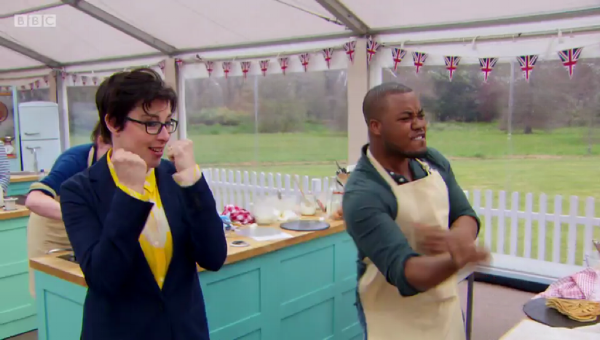  Selasi after flipping a pancake in the pan. Sue is chuffed.