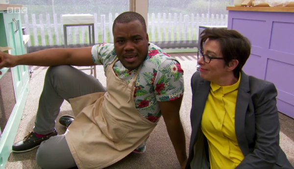 I’ve made a huge mistake. Sue is just happy to be sitting next to Selasi. He’s like a therapy baker.