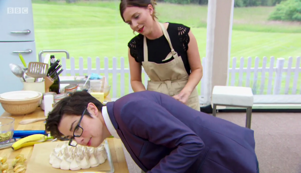 Sue listens to make sure Candice’s meringue isn’t cracking up.