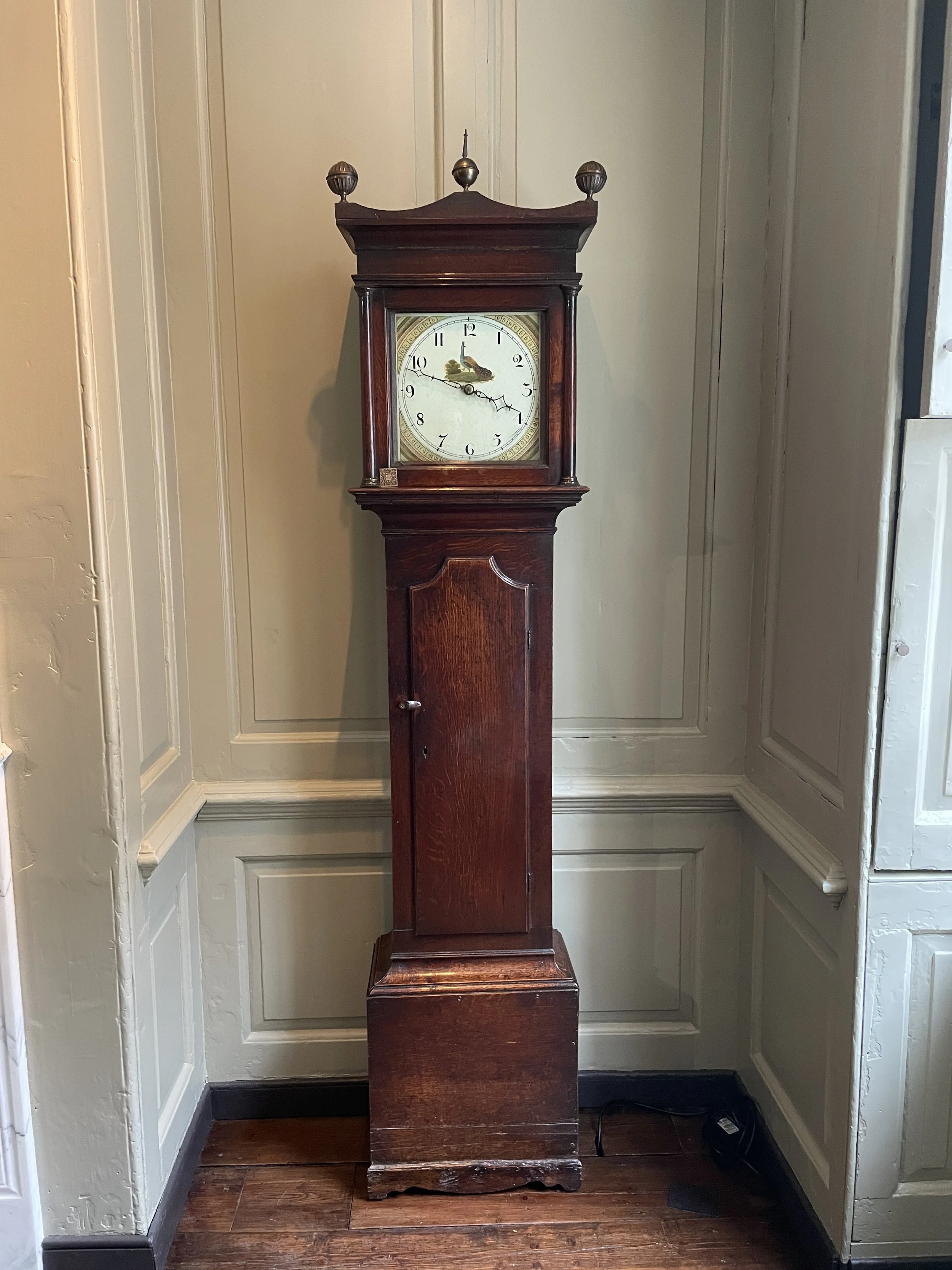George II Oak longcase clock with painted dial.