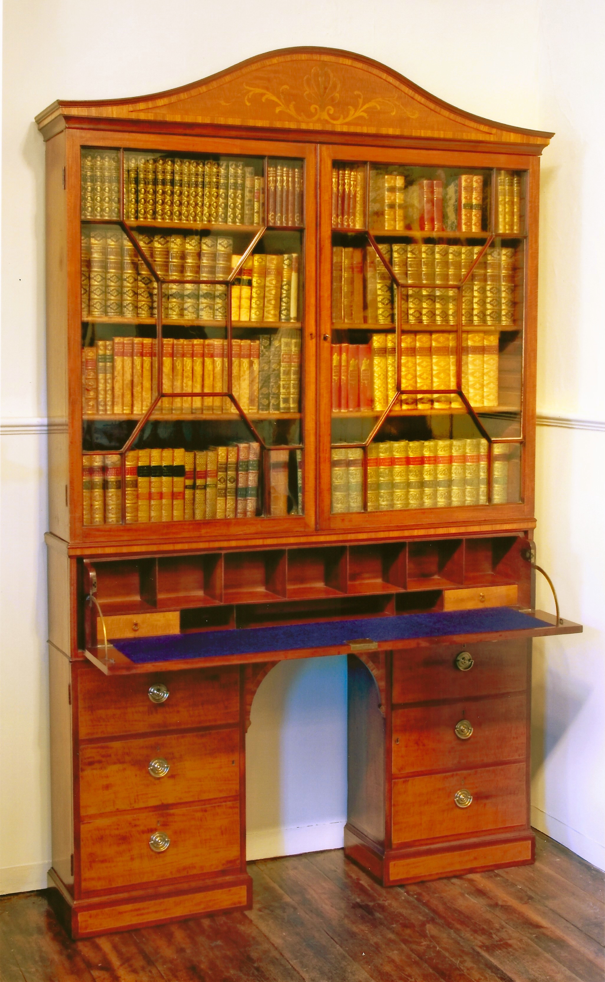George III period satinwood Secretaire Bookcase attributed to Ince & Mayhew.