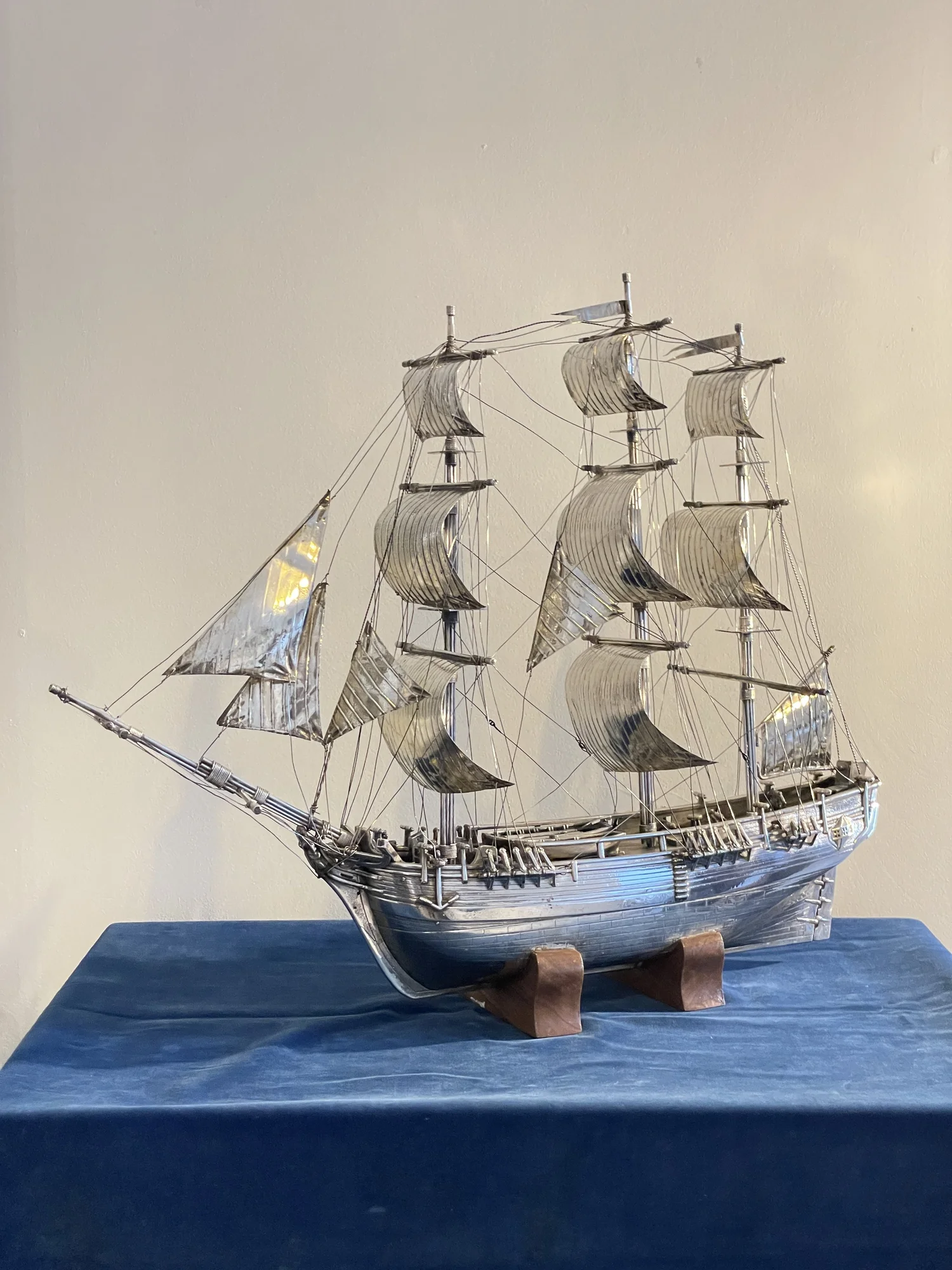 A silver scale model of HMS Bounty, hallmarked Morocco, 1889.