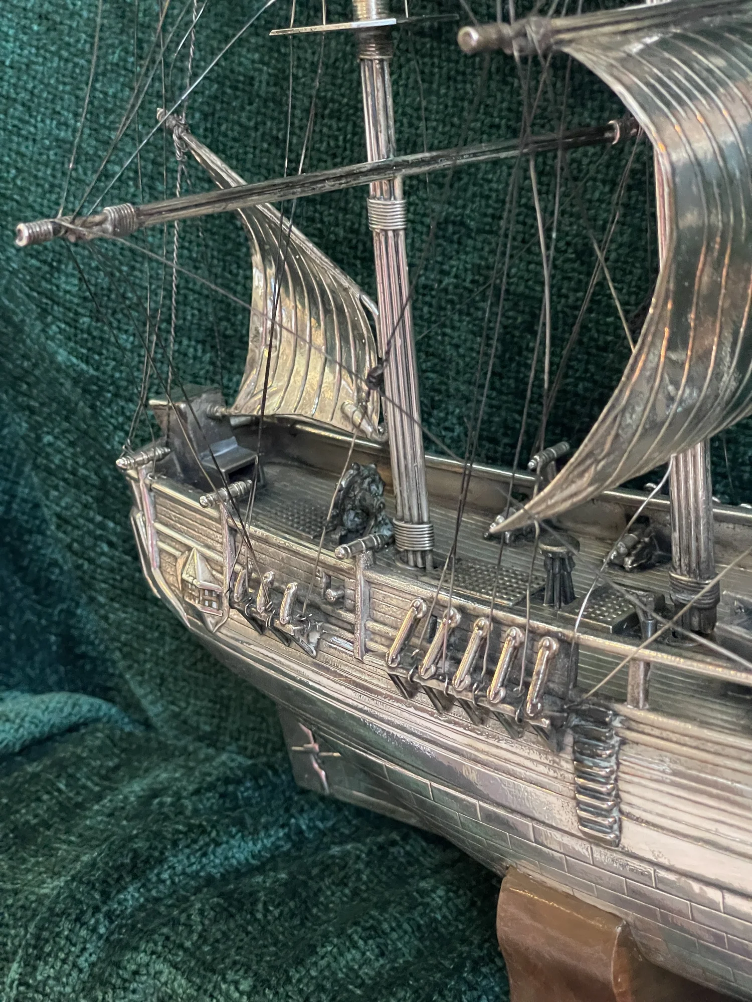 A silver scale model of HMS Bounty, hallmarked Morocco, 1889.