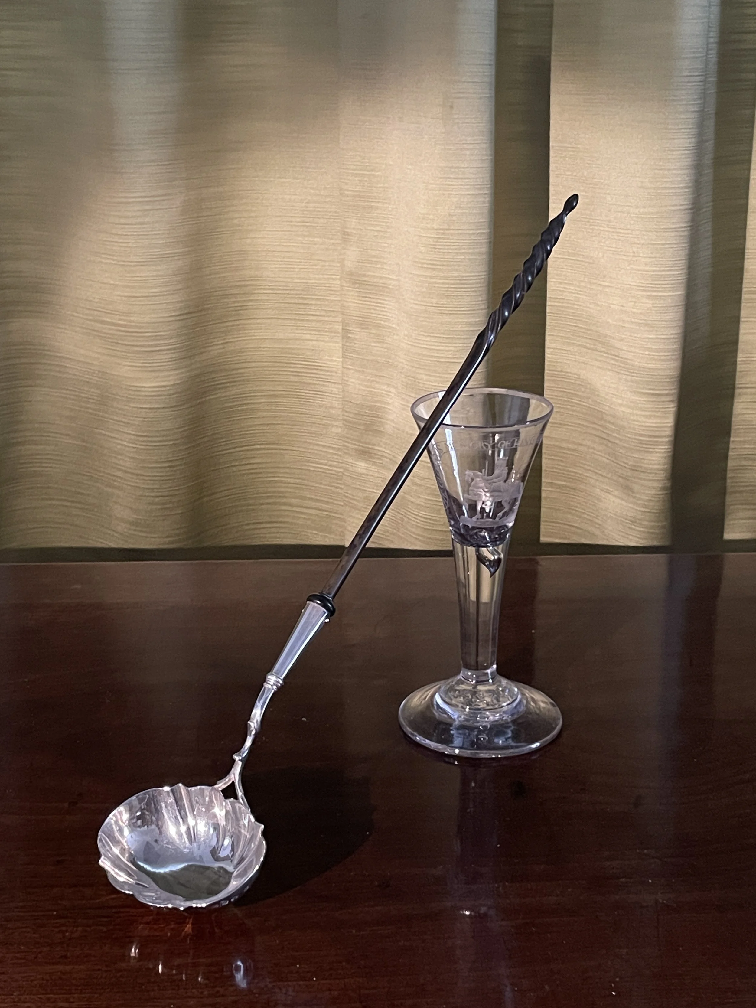 Detail of baleen handle on Georgian silver punch ladle