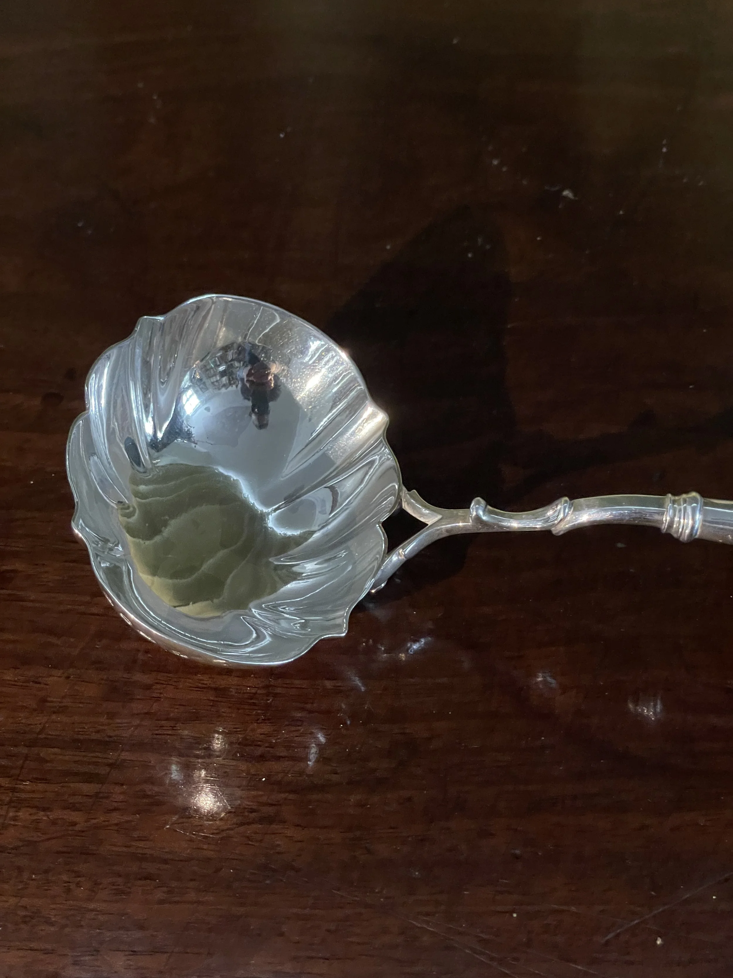 Detail of silver bowl on Georgian silver punch ladle