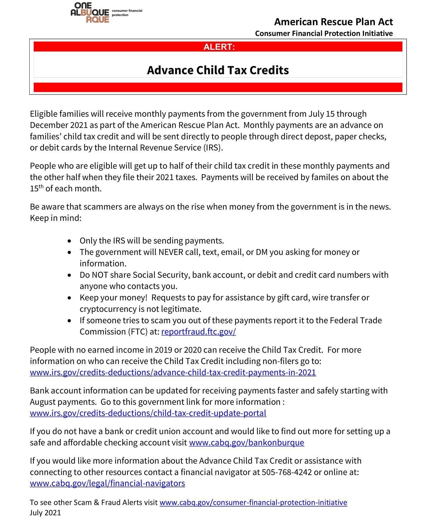 Some important info regarding advance child tax credits!