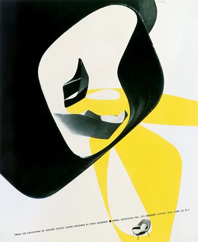 Happy birthday to Eero Saarinen, the Bernini of Modernism. He would have been 108 this year, but his buildings and furniture look as fresh as ever. Knoll advertising graphics by Herbert Matter.