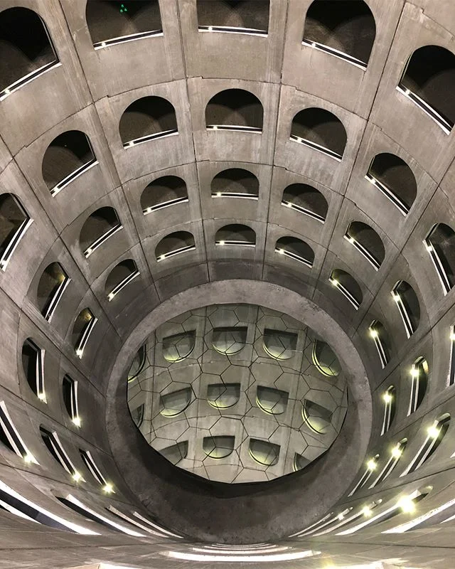 The accidental Concrete Architecture Week ends with Jean-Michel Wilmotte&rsquo;s Celestins underground parking structure in Lyon, with an installation by Daniel Buren. (swipe for the Buren piece in action). Thank you again to @olivier.abry for the re