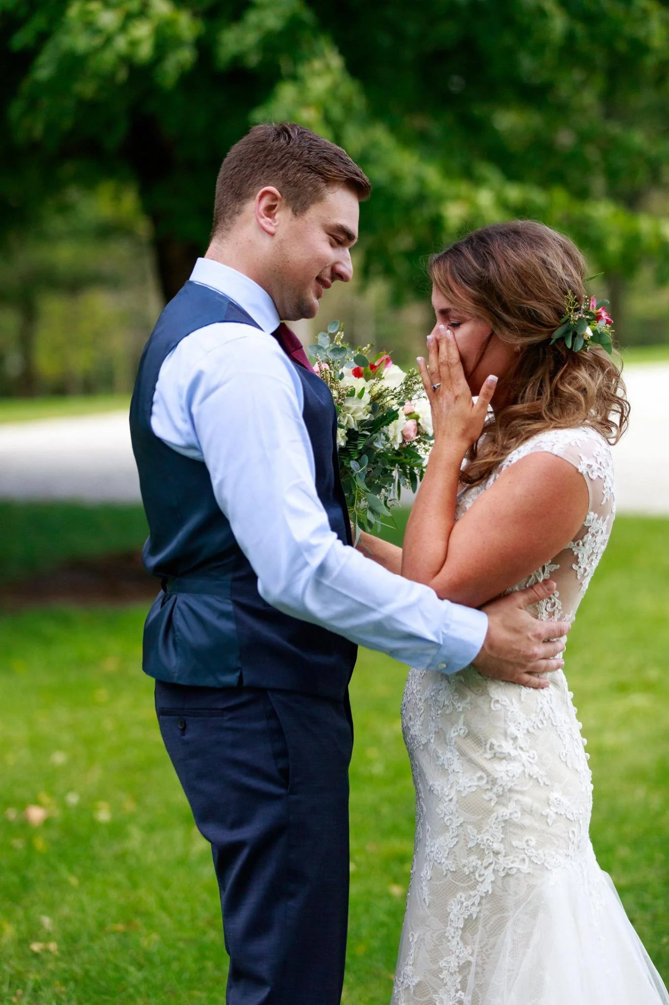 Bride and Groom's first look on their wedding day