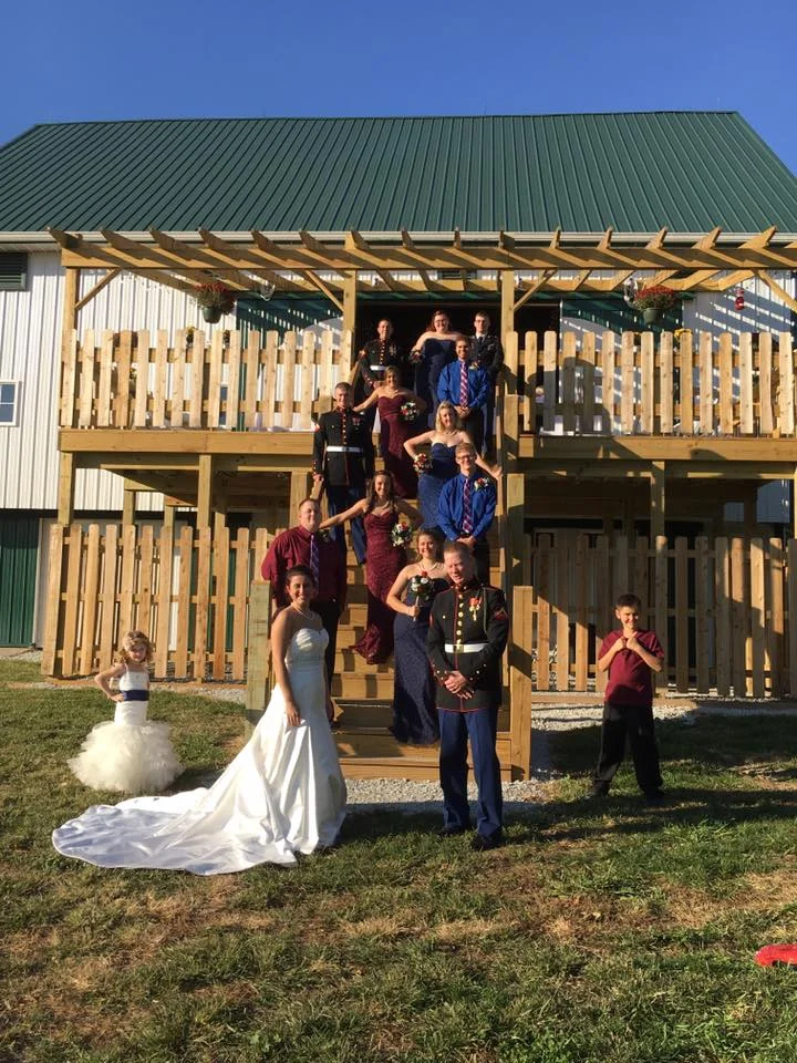 A Bridal Party posting on a staircase on the wedding day
