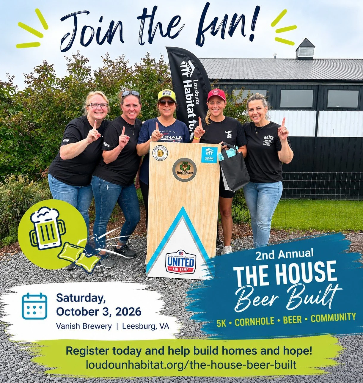 🏃🍺 Run. Toss. Sip. Build.

The 2nd Annual The House Beer Built is almost here, and you're invited to one of Loudoun County's most fun fall events!

📅 Saturday, October 3, 2026
📍 Vanish Brewery | Leesburg, VA

Choose your challenge:
🏃 1-Mile Walk