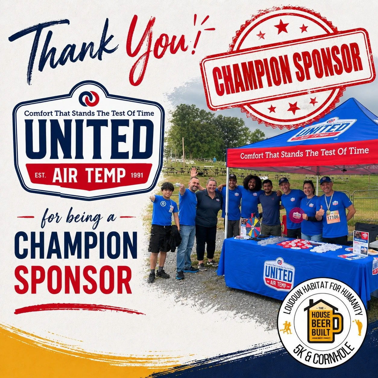 We&rsquo;re incredibly grateful to United Air Temp for stepping up as a Champion Sponsor of the 2nd Annual The House Beer Built!

Their support helps make this one-of-a-kind community event possible&mdash;bringing together runners, cornhole competito