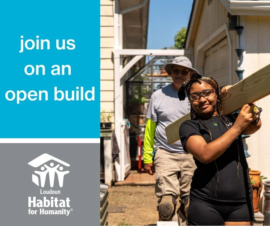 🔨🏡 Volunteer with Loudoun Habitat for Humanity!

Looking for a meaningful way to give back? Join us for an Open Build on Tuesday, July 28, from 9:00 AM&ndash;2:00 PM!

No construction experience? No problem! If you're 18 or older, we'd love to have