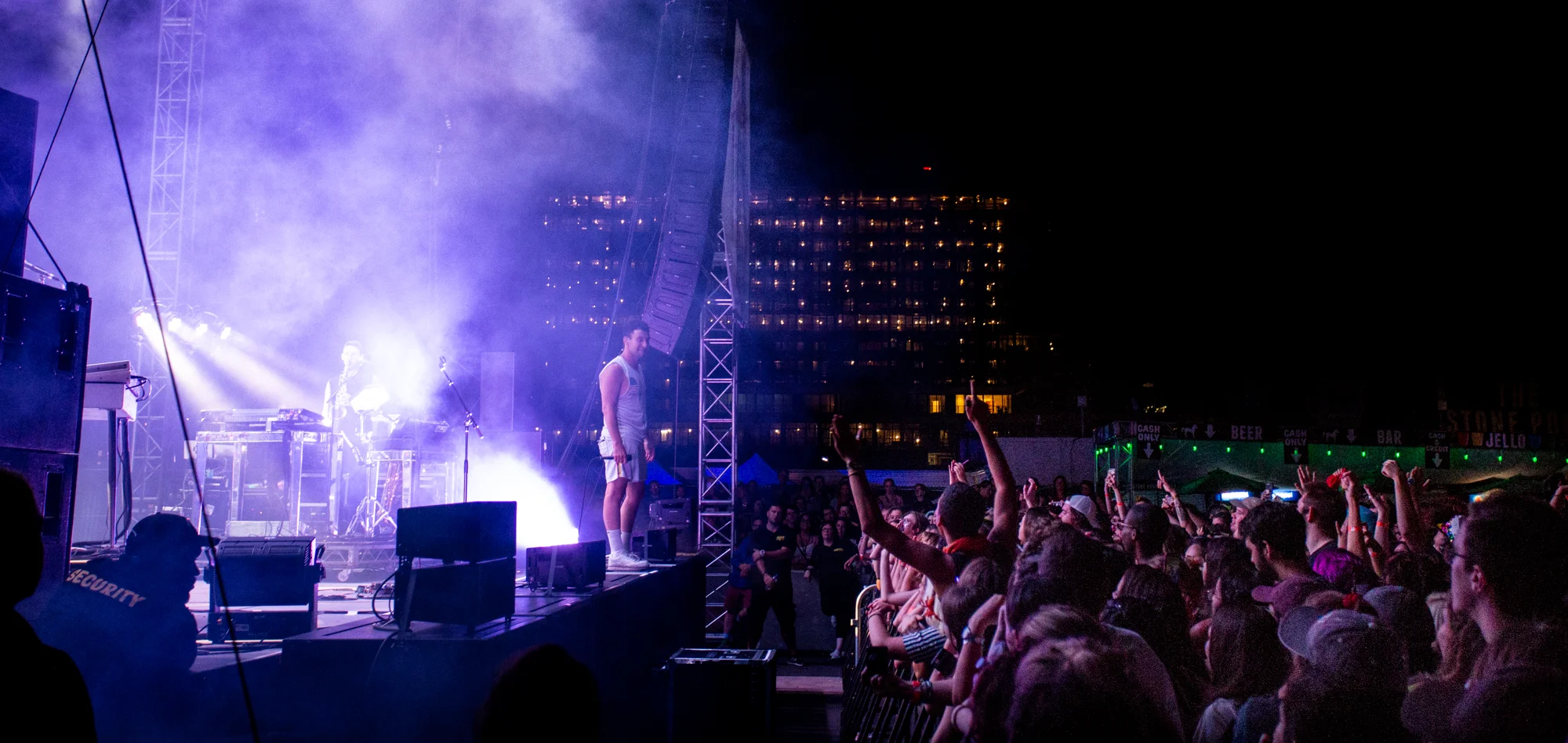 Jack Antonoff looks over the crowd at Shadow of the City festival in Asbury Park, NJ on August 25, 2018.