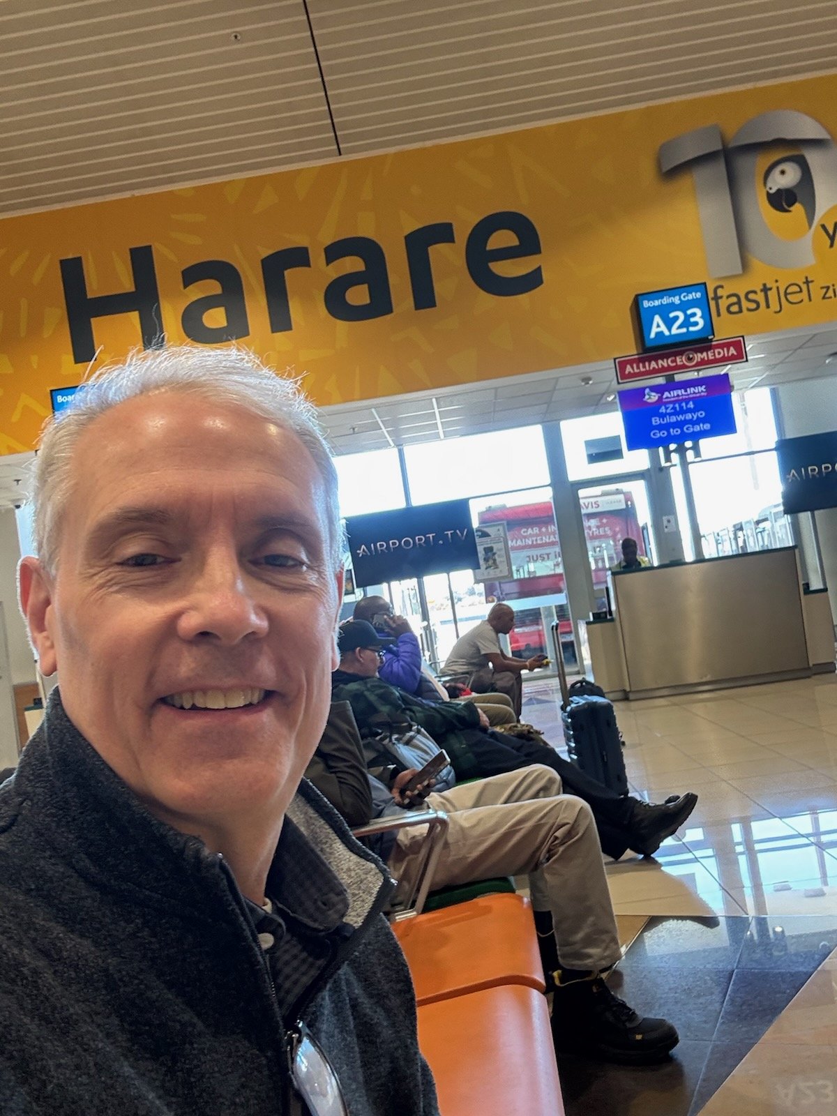 Joe waiting in the airport