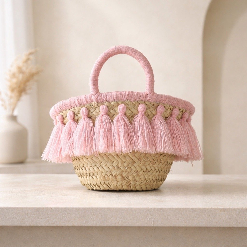 Mini Pink Tassel Palm Basket