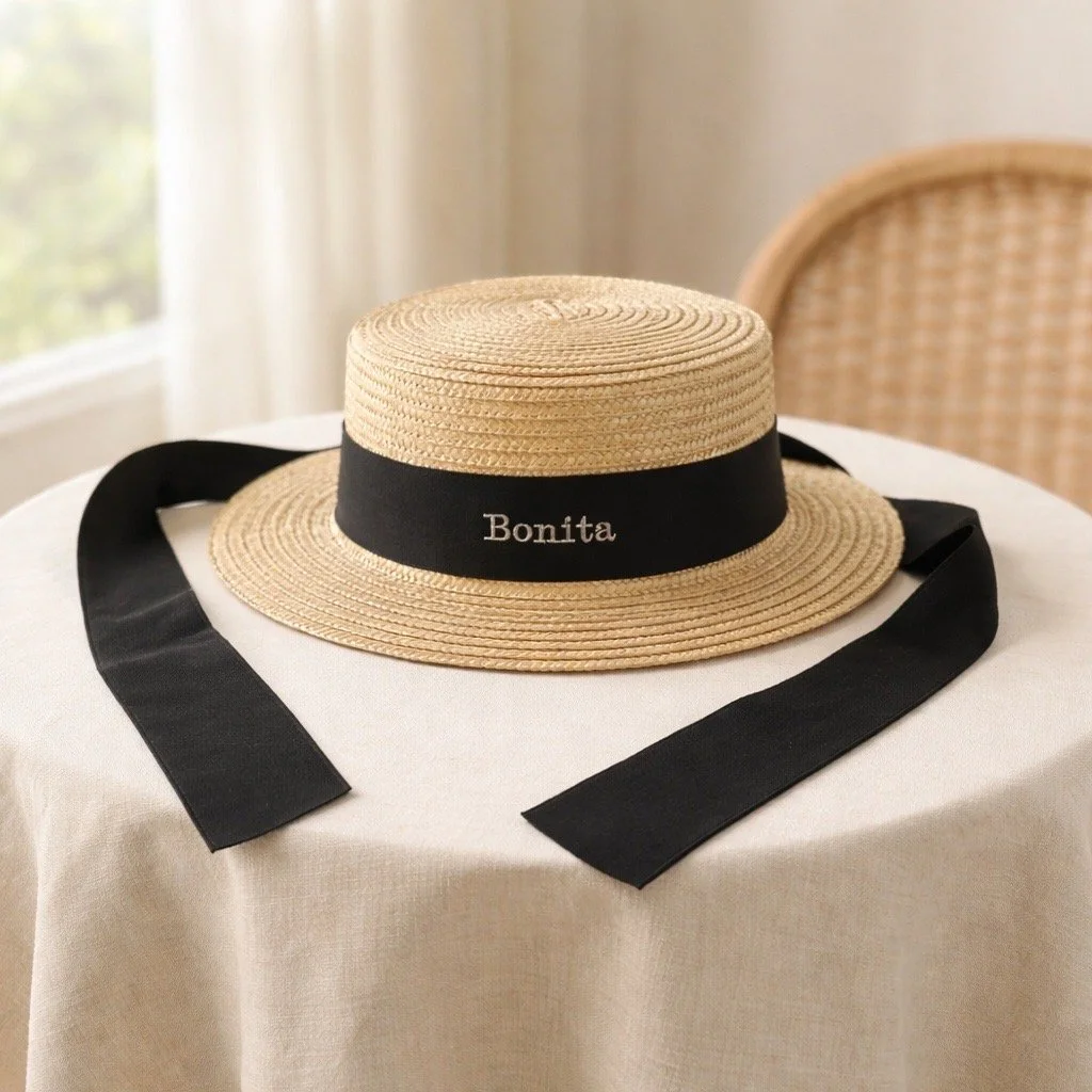 Bonita's Child Boater - Tie-up Black Ribbon