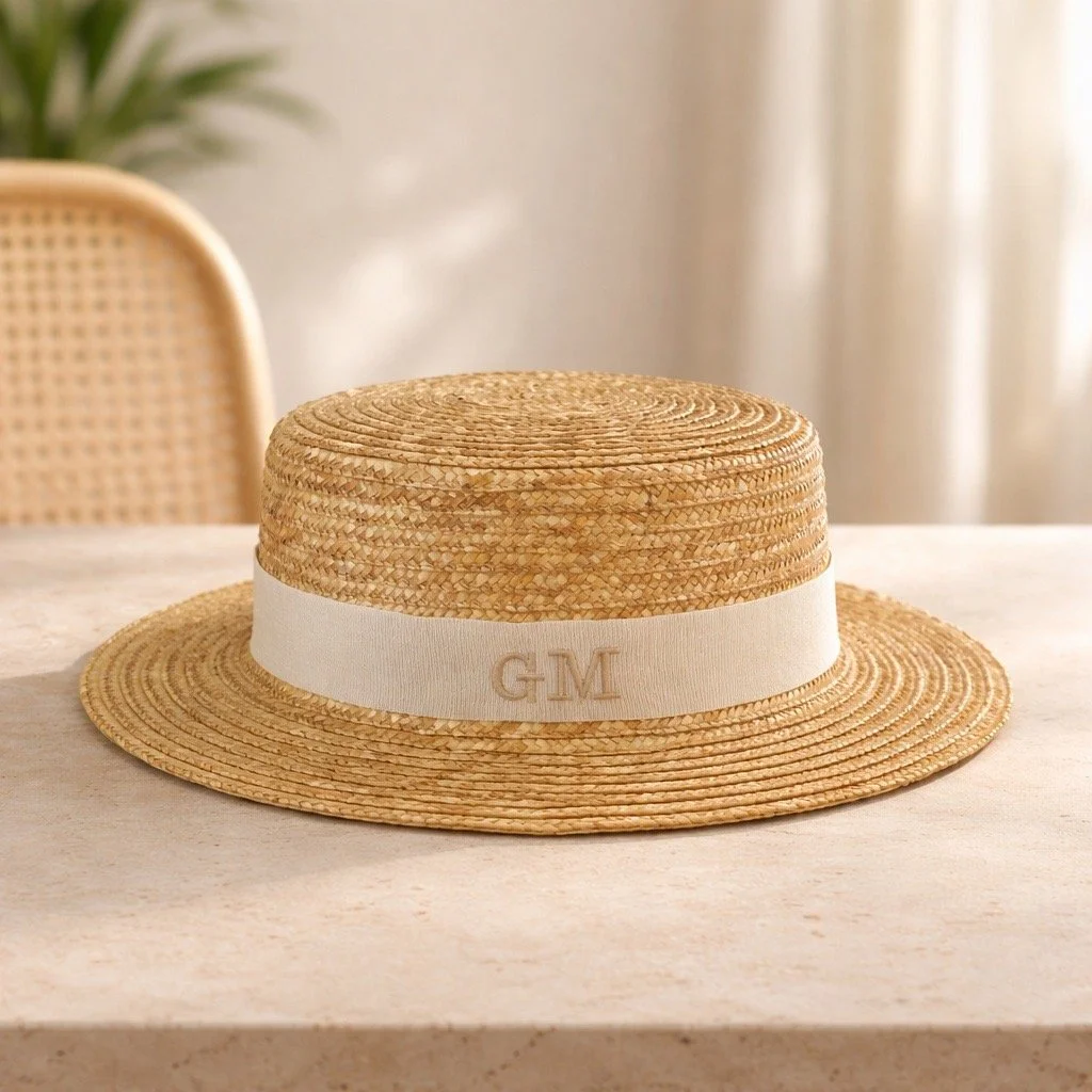 Bonita's Personalised Child Boater - Cream Ribbon