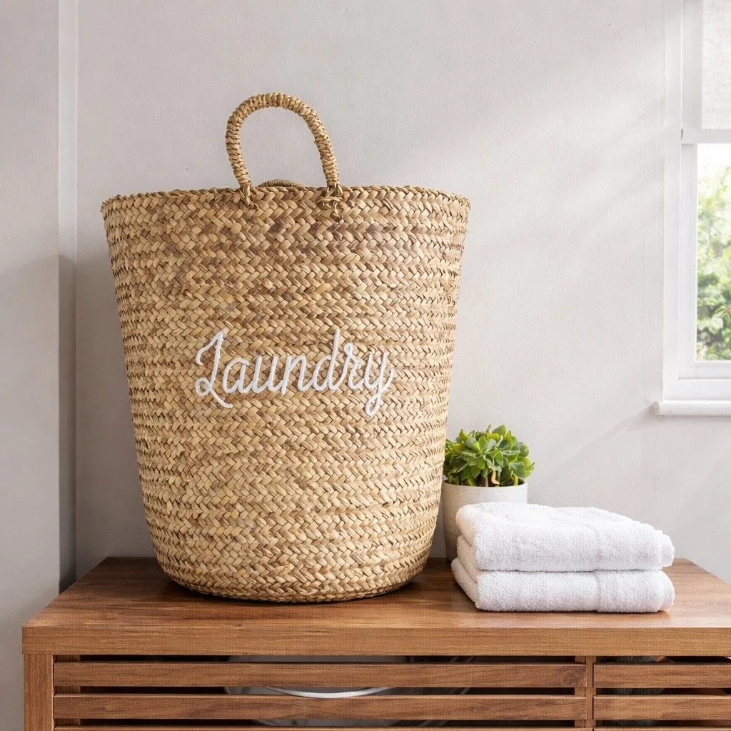 The Woven Palm Laundry Basket - White