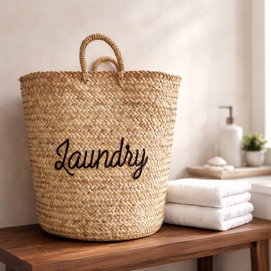 The Woven Palm Laundry Basket - Black