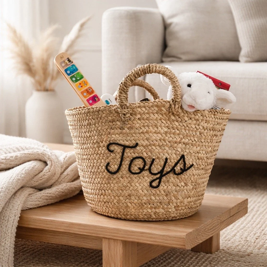 The Woven Palm Toy Basket - Black