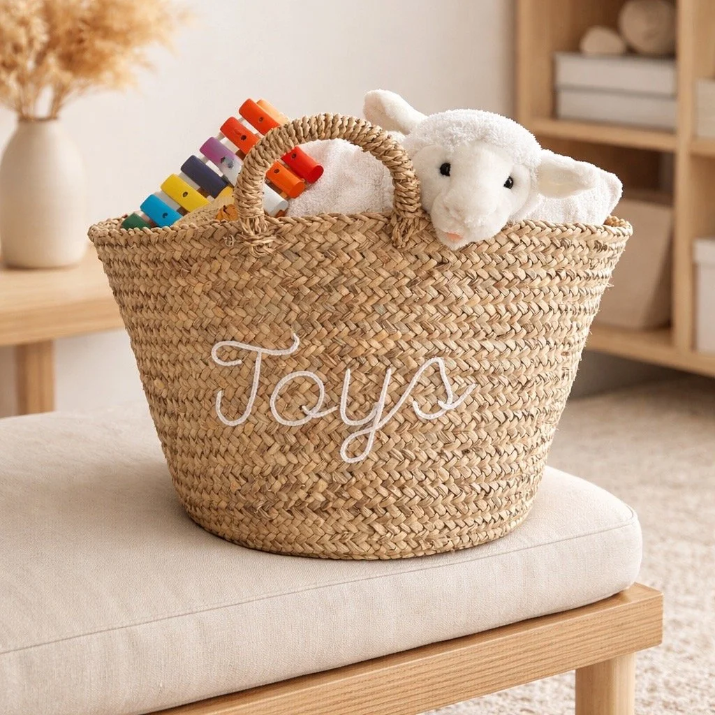 The Woven Palm Toy Basket - White