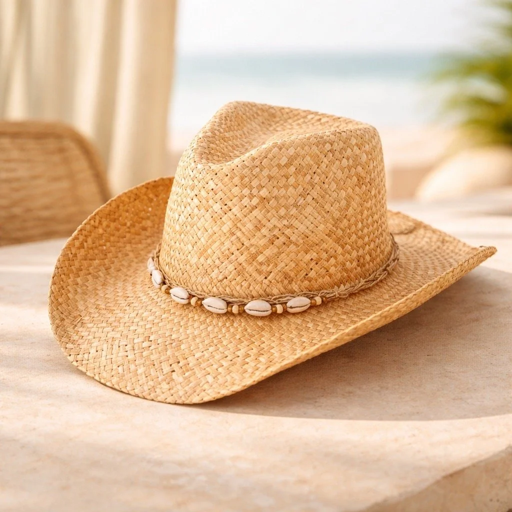 Straw Cowboy Hat with Shell Band