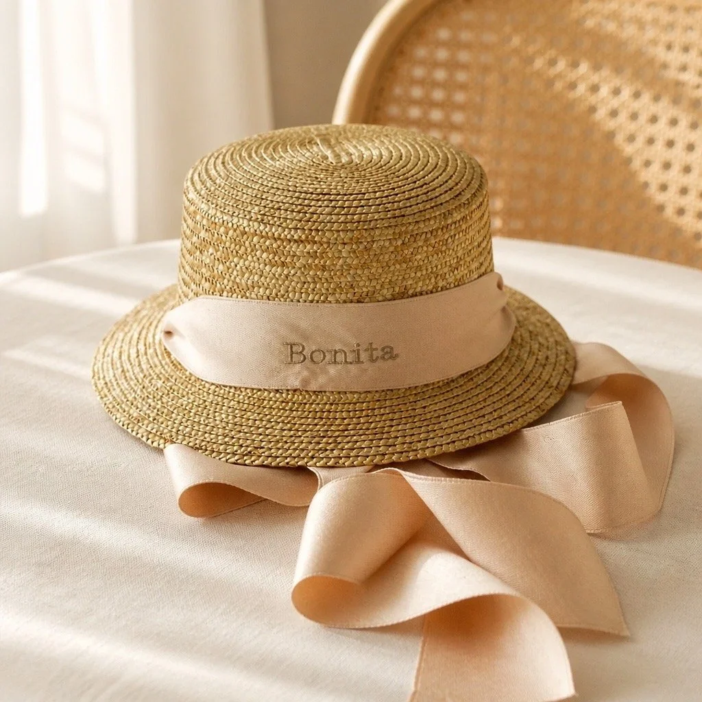 Bonita's Child Boater - Tie-up Cream Ribbon