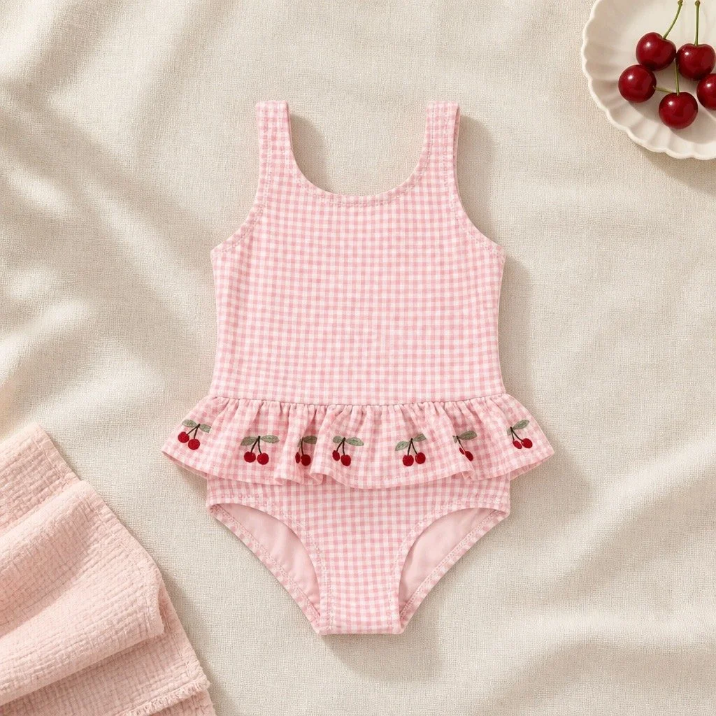 Cherry Ruffle Swimsuit - Pink