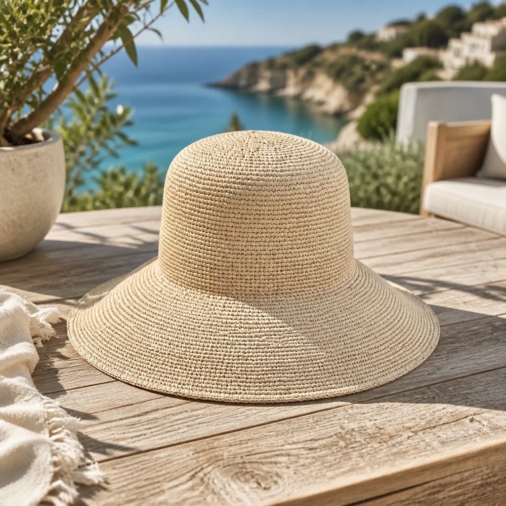Wide Brim Raffia Bucket - Natural