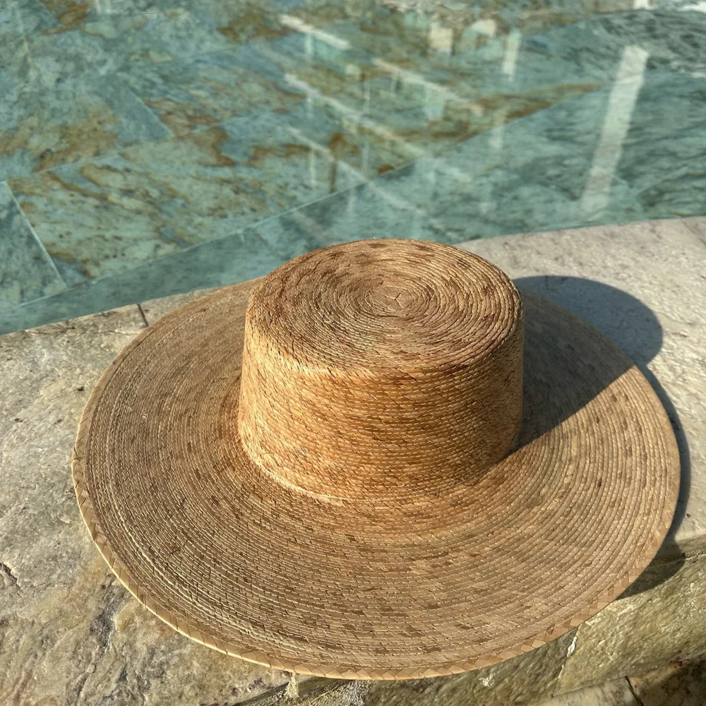 Palm Leaf Wide Brim Boater Sun Hat with Elastic Band Banded Palm Leaf Sun Hat – Concept Apparel main image 3