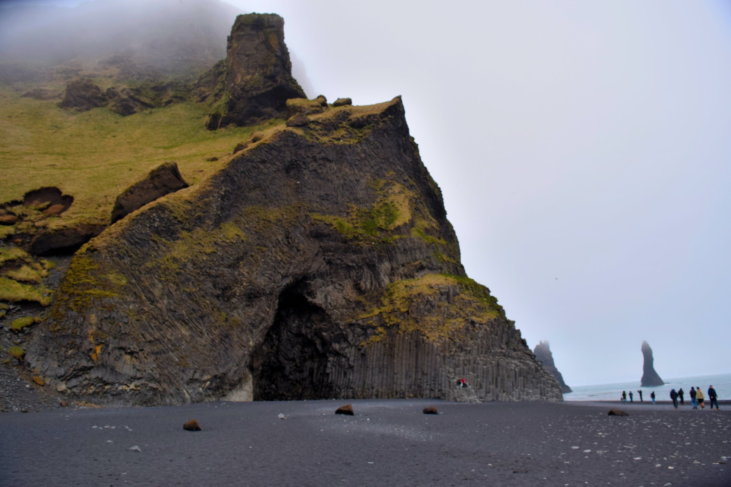 Black sand and caves in Reynisfjara, Iceland.