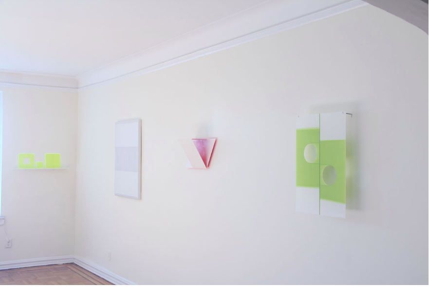Installation view of Light Installation, Key Projects, 2013. (l. to r.) Lynne Harlow, Douglas Witmer, Henriette van't Hoog, Mary Schiliro. Image courtesy of Key Projects.