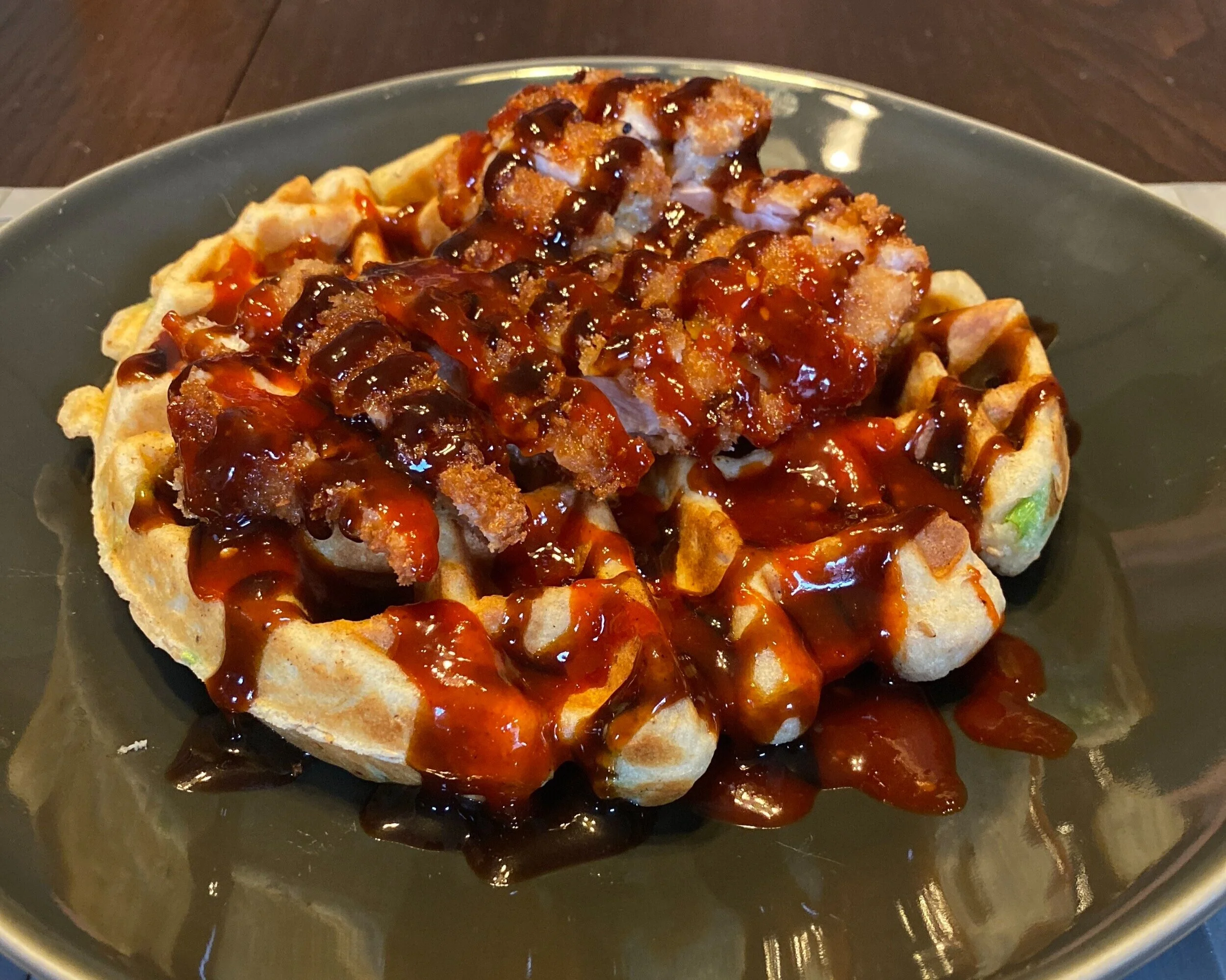 Chicken Katsu with Sesame Scallion Waffles