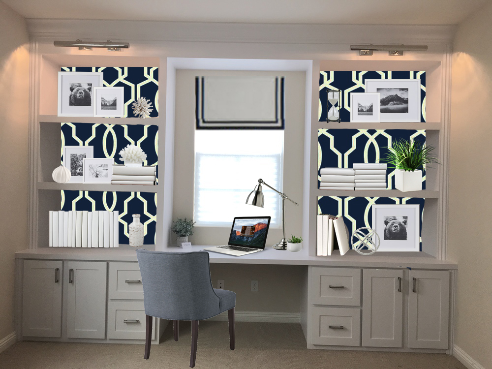 Modern coastal style office drop-on rendering