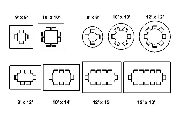 The dining room layouts with rug size GUIDE created by Joshua Jones from JJones Design Co.