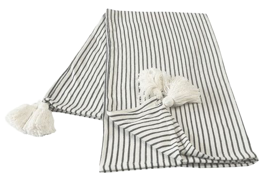 Black and Ivory Striped Tasseled Throw Blanket.png