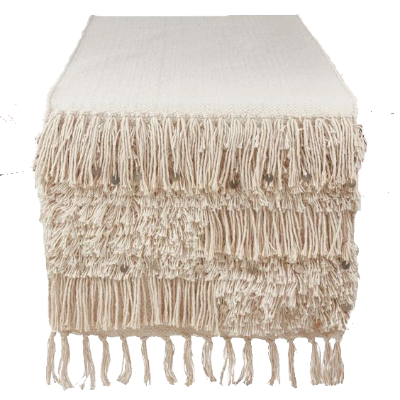 Saro Lifestyle Beige Cotton Table Runner with Sequin Moroccan Design