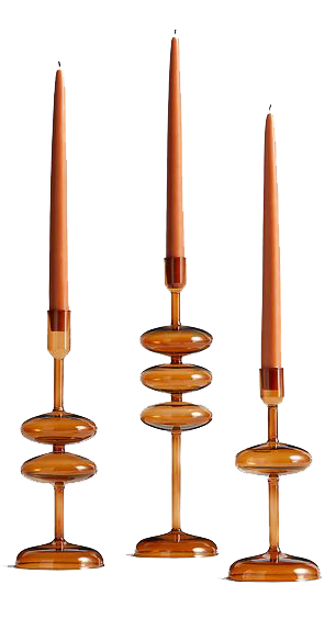  Venezia Amber Brown Glass Taper Candle Holders, Set of 3 
