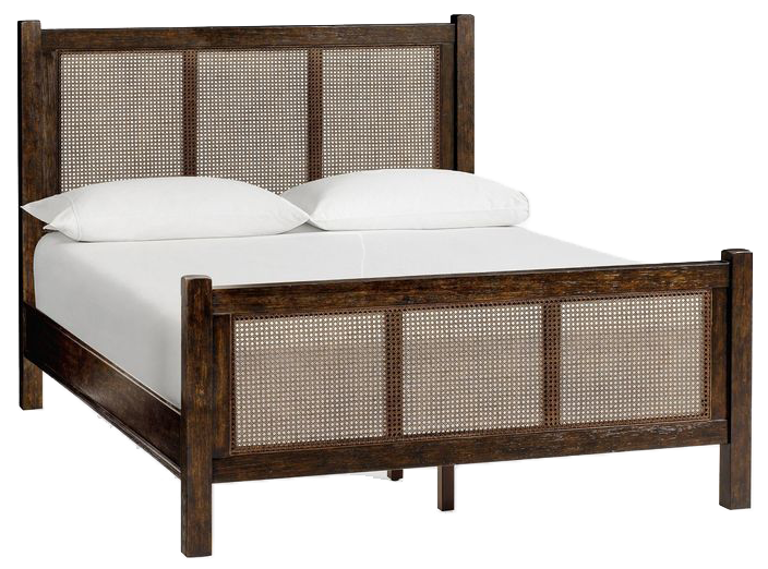  Rustic wood bed with cane built-in panels in both headboard and footboard.  