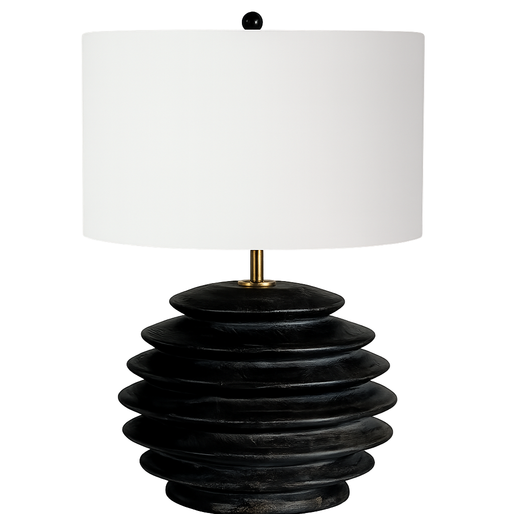 Accordion Black Birch Wood Round Base Table Lamp.png