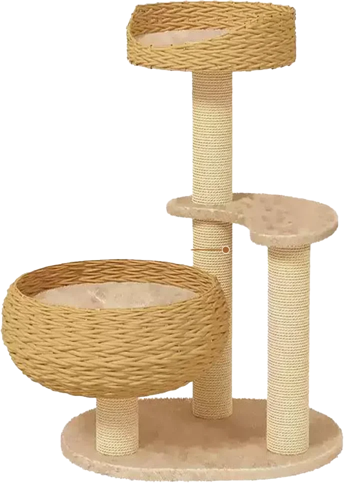Handwoven Sleeping in the 35' Inches Cat Tree with Dual Cozy Baskets, Scratching Posts & Plush Perch.webp