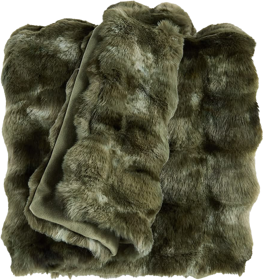 Textured Faux Fur 70 x 55  Burnt Green Throw Blanket.png