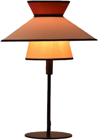 Latitude Run® Vintage French Mid-century Walnut Fabric Table Lamp With Pull Chain Switch.webp