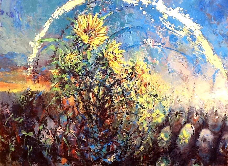 "Lausanne Movement 40th Anniversary - Sunflowers".  Gold and oil on panel.   Apx. 30x40".  2014