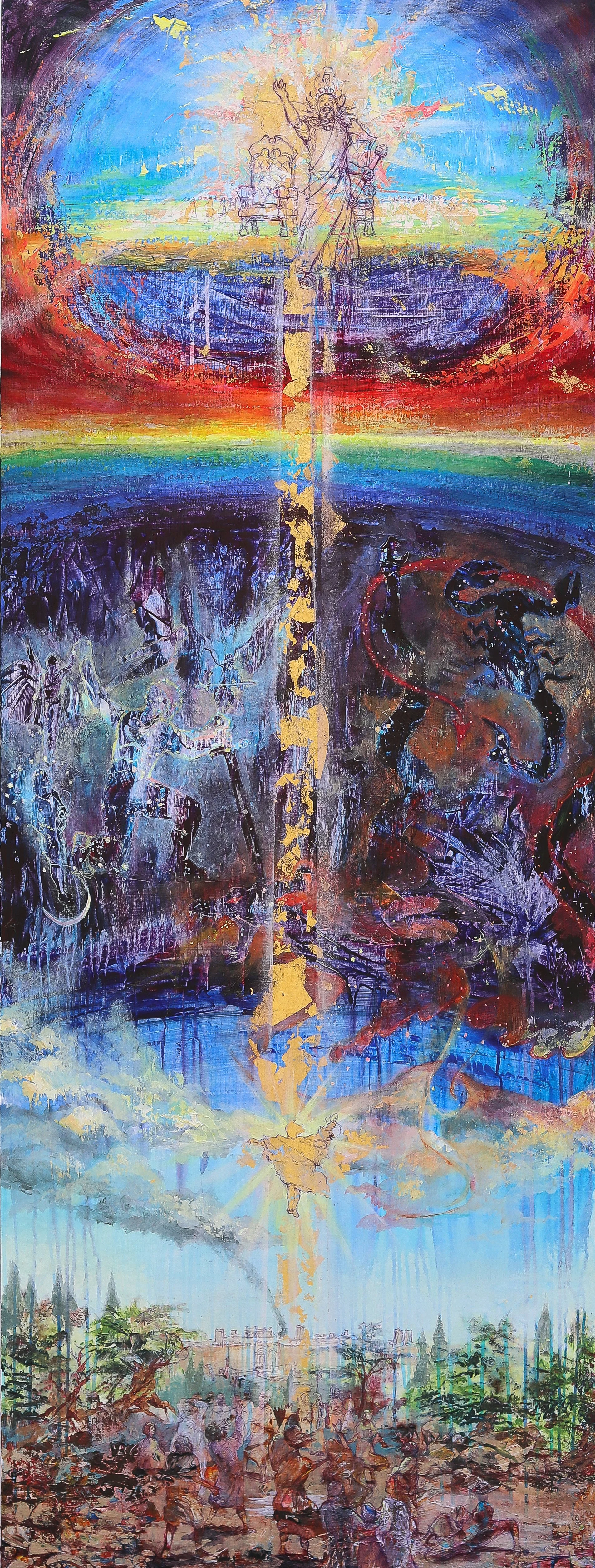 2020.08.20 Ascension. 24x64 Padilla commission.  Acrylic, pen, and 23ct. gold.jpg