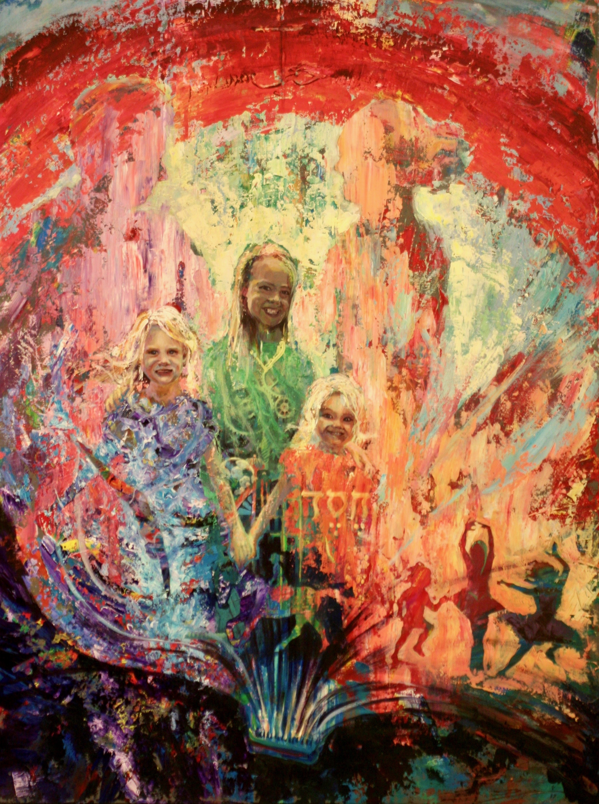 "Wren Family".  Acrylic on Panel.  32x48". 2017
